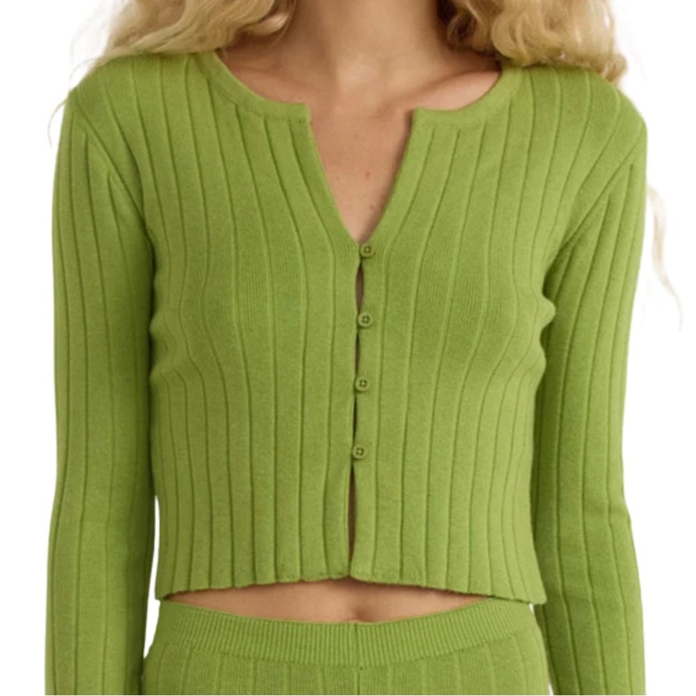 Organic Basics Lime Green Ribbed Button Cardigan - Picture 9 of 9